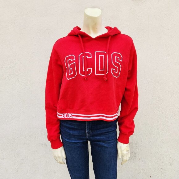 GCDS Red Cropped Spellout Hoodie - Picture 1 of 10
